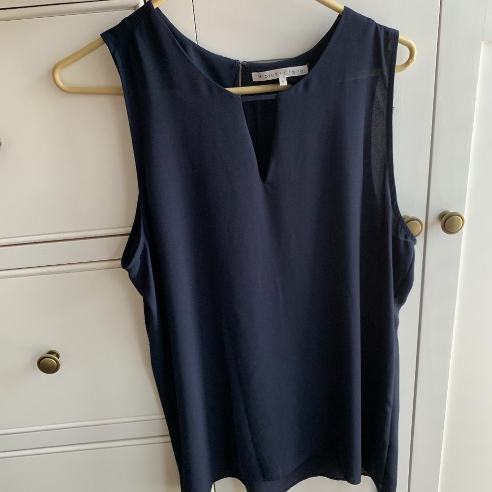 Navy Sleeveless Split-Neck Top